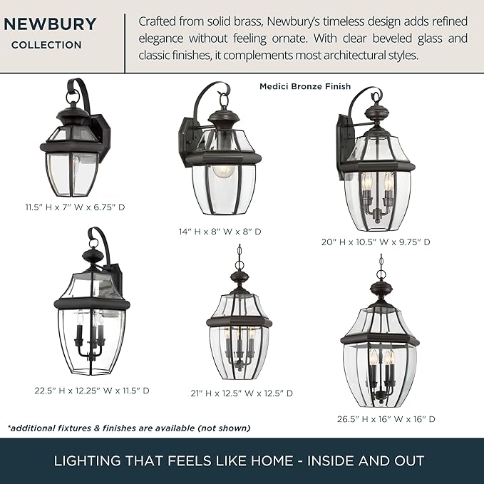 Quoizel Newbury Outdoor Wall Lantern, 20 Inch 2-Light Medici Bronze Wall Sconce, French Country Exterior Wall | Lumora
