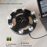 Umbrella Lights Outdoor Patio, Rechargeable Cordless with Dimmer &Timer, 8 Bright Warm White LED Bulbs Perfect for | Lumora