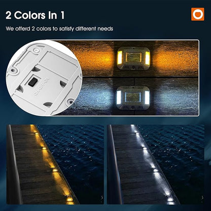 addlon Solar Dock Lights Marine 1 Pack, 2CCT Outdoor Driveway Marker Deck Lights, IP67 Waterproof, Solar Powered Deck Light for Pathway Warning Step Sidewalk Patio, Warm White & Cool White, FCC
