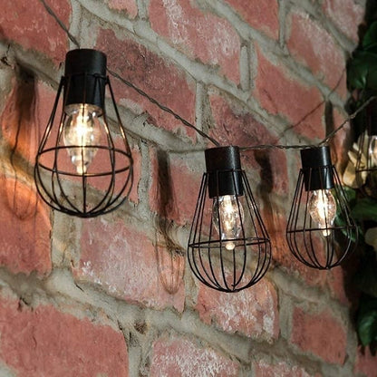 Solar Bulbs String Light,Metal Shade/Wire Cage-10 LED Bulbs Outdoor Fairy Lights Vintage String Lights Decoration for Garden Patio Cafe Porch