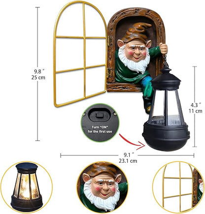 Garden Gnomes Decor Outdoor Statue - Christmas Gnome Decorations with Solar Lights Whimsical Elf Out The Door Tree Hugger Garden Statues Tree Face Gnomes Yard Art for Patio,Fence,Lawn Gnomes Ornament