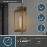 VAXCEL Kinzie Outdoor Porch Light, 5" W x 14.25" H Gold Brass Outdoor Lantern, Modern Dusk to Dawn Wall Light for | Lumora