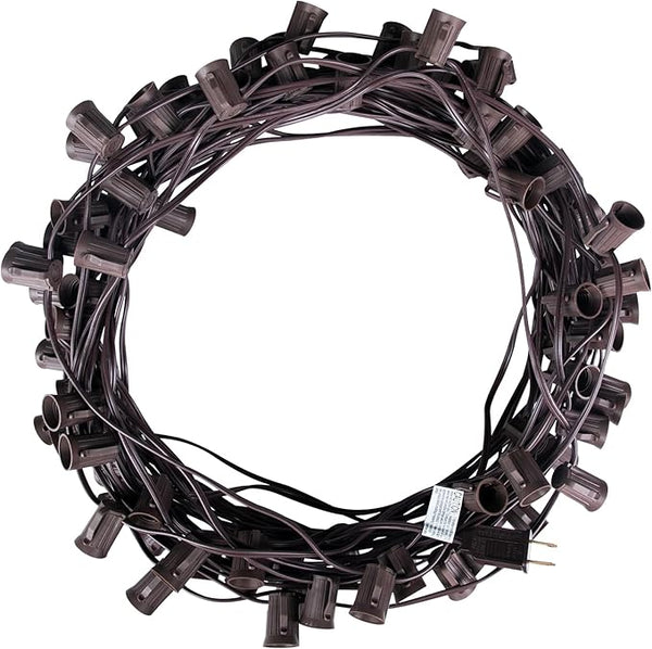 C9 Light Strand, 100 FT Outdoor String Lights Christmas Stringer with 100 Sockets for Christmas Decor Patio, E17 | Lumora