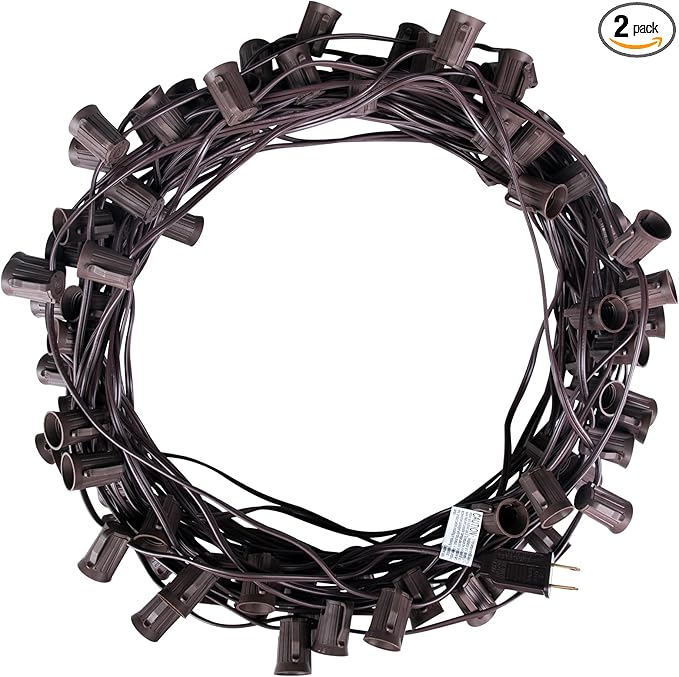 Brightown C9 Light Strand, 2 Pack 100 FT Outdoor String Lights Christmas Stringer with 100 Sockets for Christmas | Lumora