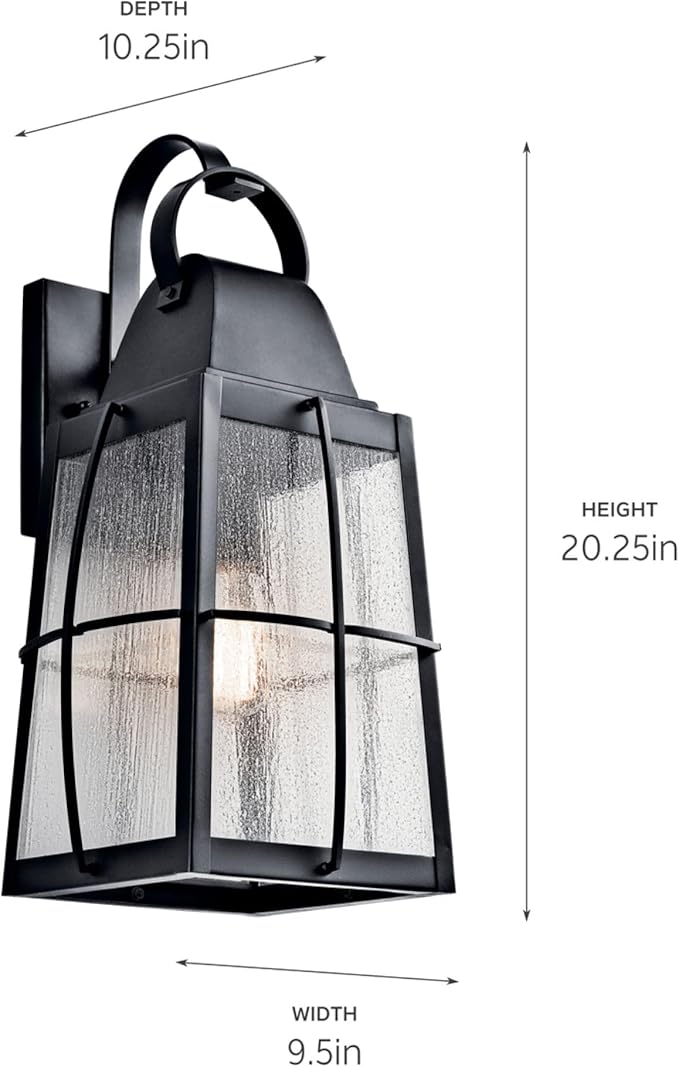 Kichler 49554BKT Tolerand Outdoor Wall 1-Light, Textured Black 10-Inch, 20"