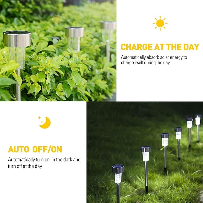 Solar Lights Outdoor, 12Pack Stainless Steel Outdoor Solar Lights - Waterproof, LED Landscape Lighting Solar Powered Outdoor Lights Solar Garden Lights for Pathway Walkway Patio Yard & Lawn-Cool White