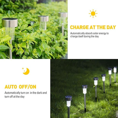 Solar Lights Outdoor, 12Pack Stainless Steel Outdoor Solar Lights - Waterproof, LED Landscape Lighting Solar Powered Outdoor Lights Solar Garden Lights for Pathway Walkway Patio Yard & Lawn-Cool White