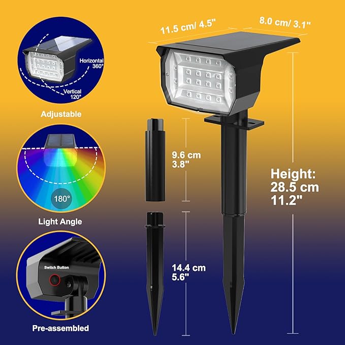 nipify 2 Pack Solar Spot Lights Outdoor Color Changing, 7 Modes Halloween RGB Solar Powered Waterproof Spotlight | Lumora