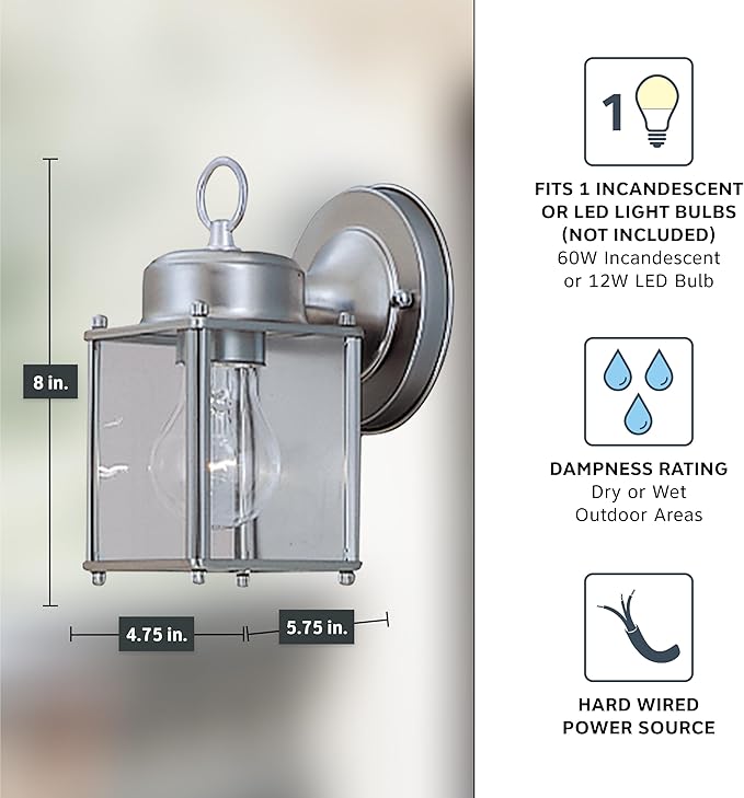 DESIGNERS FOUNTAIN Preston Outdoor Light Fixture, 8 Inch Exterior Wall Lantern Sconce for Front Door, Patio and | Lumora
