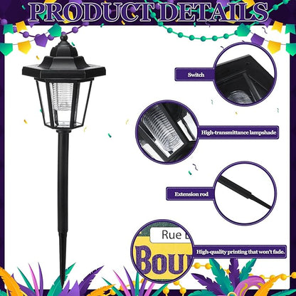 VIHOSE 4 Pcs Solar Mardi Gras Pathway Light Outdoor New Orleans Street Sign Waterproof Purple Solar Stake Light Mardi Gras Lamp Yard Sign for Garden Outside Porch Supplies New Orleans Decorations
