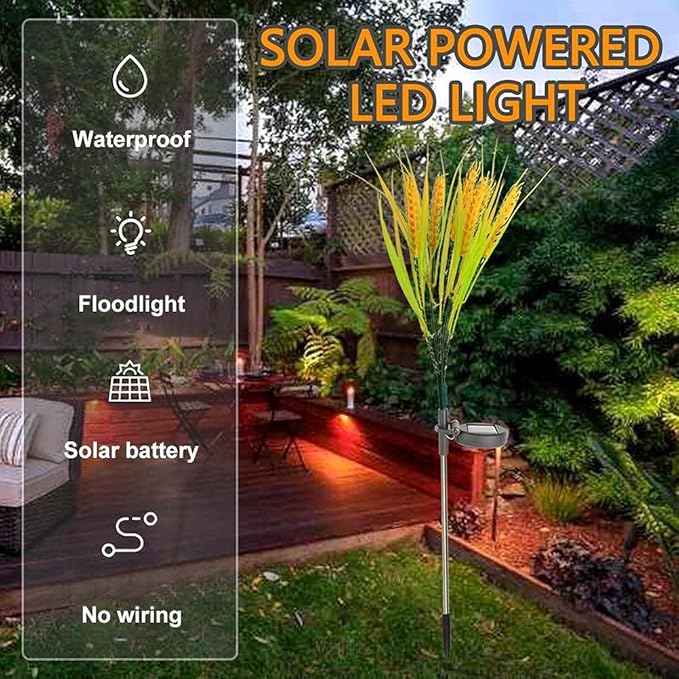 2 Pcs Solar Wheat Rice Ear Stake Light Outdoor IP66 Waterproof Decoration Solar Landscape Light for Pathway Garden Yard Lawn