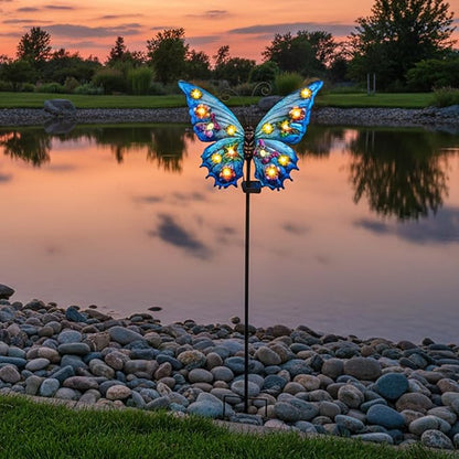 Butterfly Solar Lights Outdoor Waterproof Large with 14 String Bulbs and Flowers, Solar Garden Stakes Butterfly Yard Decor Gardening Gifts for Women Mom Grandma Gardeners Enthusiasts 50"