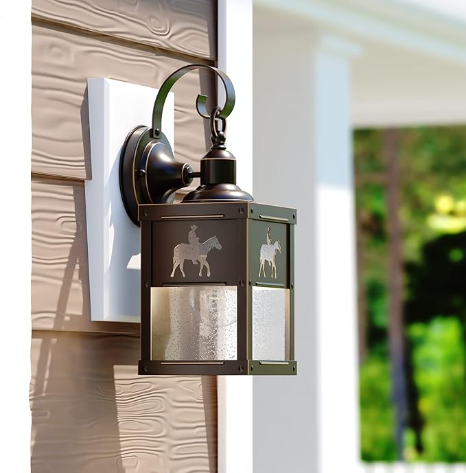 VAXCEL Trail 13 in. H 1-Light Burnished Bronze Rustic Cowboy Outdoor Wall Sconce Made of Durable Steel, Clear | Lumora