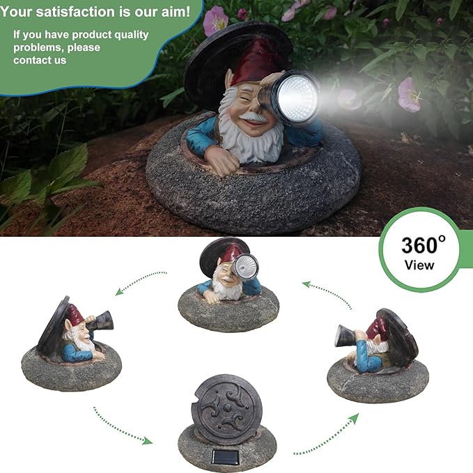 Solar Garden Gnomes Statue - Funny Dwarf Statue Hiding Under a Manhole Cover, Solar Outdoor Garden Decor for Yard, Lawn, Patio - Gnomes Figurine Ideal for Garden Lovers & Holiday Giving