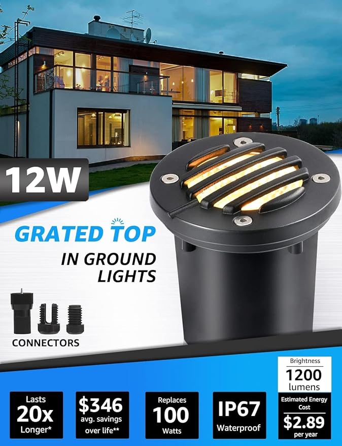 SUNVIE 12W Low Voltage Landscape Lighting with Connectors 1200LM Ultra Bright Well Lights Landscape LED In Ground | Lumora