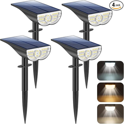 Solar Lights Outdoor, 5 Working Modes Solar Powered Spotlights for Yard, Waterproof Outside Solar Landscape Lights with 3 Color Temperatures, Bright LED Outdoor Lighting for Garden Tree, 4-Pack