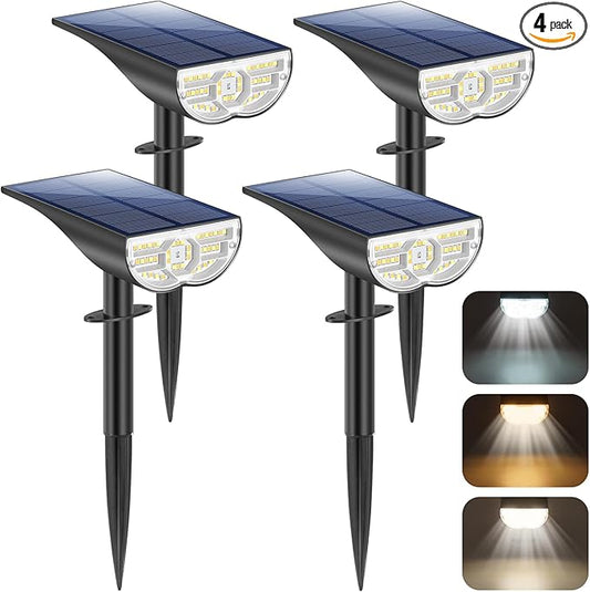 Solar Lights Outdoor, 5 Working Modes Solar Powered Spotlights for Yard, Waterproof Outside Solar Landscape Lights with 3 Color Temperatures, Bright LED Outdoor Lighting for Garden Tree, 4-Pack