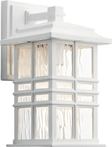 Kichler Beacon Square 12" Outdoor Wall Light in White, 1-Light Exterior Wall Sconce with Clear Hammered Glass, (12" | Lumora