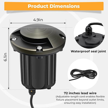Gardencoin Brass Well Lights Outdoor 12V LED Low Voltage Landscape In Ground Light Waterproof Up Lighting Fixture, Bronze Accent Lighting Fixture Without MR16 Bulb, 12 Pack