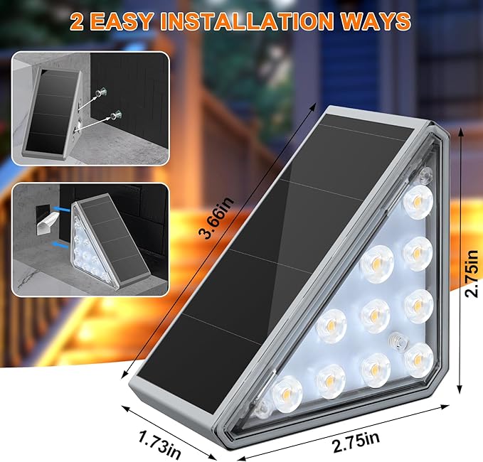 12 Pack Solar Stair Lights Outdoor Stair Lights with Waterproof IP67 LED Solar Light for Outside Light Decor for | Lumora