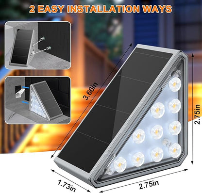 6 Pack Solar Stair Lights Outdoor Stair Lights with Waterproof IP67 LED Solar Light for Outside Light Decor for Deck, Front Step, Front Porch, Patio, Garden and Backyard