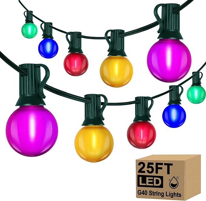 25Ft LED Christmas Outdoor String Lights, G40 Globe Lights with 27 0.6W Multicolor Bulbs, Vintage Christmas Lights for Holiday Party Backyard Wedding Garden Patio Porch Decor, Green Wire