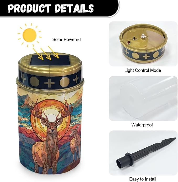 Cemetery Solar Lights for Grave Deer Cemetery Decorations for Grave Waterproof Dusk to Dawn Sensor Solar Grave Lamp for Cemetery Bereavement Gifts 2 Pack