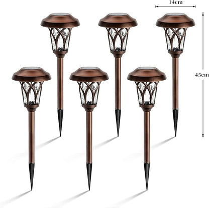 GIGALUMI 6 Pack Solar Pathway Lights Outdoor, Metal Glass & ABS Solar Landscape Lights Waterproof IP65, Warm White Solar Powered Garden Lights for Yard Patio Walkway Driveway (Brown)