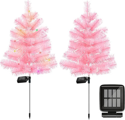 Solar Christmas Tree Stake Lights - Waterproof Xmas Tree & Pathway Lights (Pink, 2pcs)