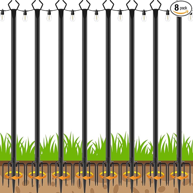 8 Pack 10 ft Heavy Duty Metal String Light Poles Adjustable Outdoor Lighting Stand for Patio,Backyard,Garden,Party | Lumora