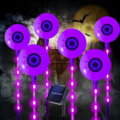 Solar Halloween Eyeball Pathway Lights, Halloween Eyeball Stake Lights Set of 8 Modes for Yard Lawn Patio Walkway Party Decor Purple