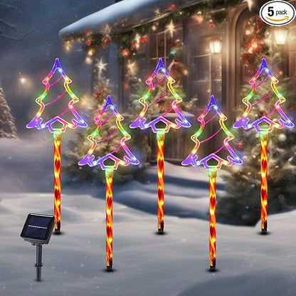 Christmas Solar Pathway Lights Outdoor Decorations， 8 Modes Xmas Tree Candy Lights Waterproof Led Garden Stake Light for Walkway Yard Lawn Porch Holiday Decor 5-Pack (Multicolor Tree, 5 Pack)