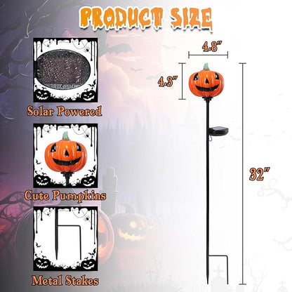 Afirst Halloween Pumpkin Pathway Solar Lights Handblown Glass Halloween Jack O Lantern Yard Display Solar LED Outdoor Décor Front Porch Decor 2 Pack, Orange