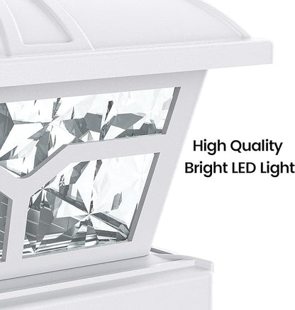 SIEDiNLAR Solar Post Cap Lights Outdoor 2 Color Modes 8 LEDs for 4x4 5x5 6x6 Posts Fence Deck Patio Decoration Warm White & Cool White Lighting White (1 Pack)