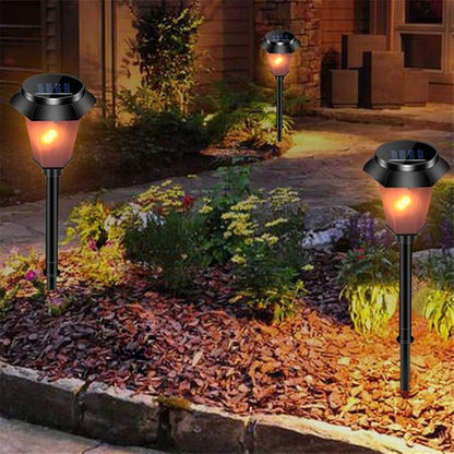 Ulalaza 2Pcs Solar Outdoor Lights 12 LED Flickering Flames Torch Light Waterproof Landscape Ligh Auto On/Off Path Lights