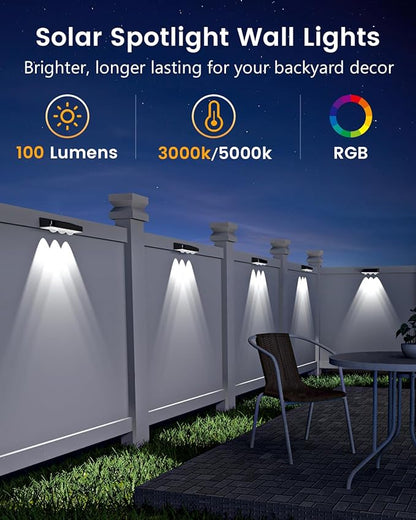 Solar Fence Lights Outdoor Waterproof Led, 1300mAh,16pack,6 inch Solar Lights for Fence with Warm White & RGB 8 Colors,Outdoor Solar Lights for Patio, Backyard, Deck, Railing (Black)