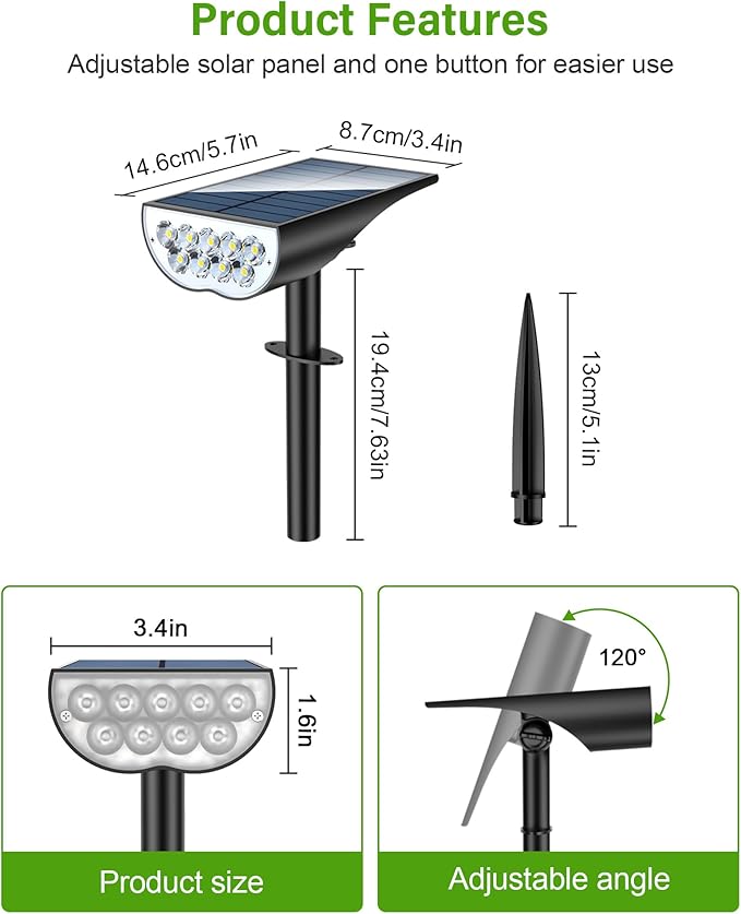 Solar Spot Lights Outdoor, Solar Lights Outdoor Waterproof IP65, 3 Brightness Modes Dusk to Dawn Landscape | Lumora