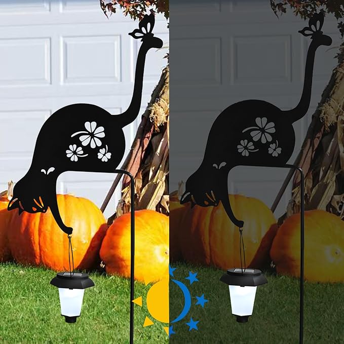 Cat Solar Lights Outdoor Garden Decoration, Solar Cat Garden Statue, Outdoor Metal Decorative Garden Stakes for | Lumora
