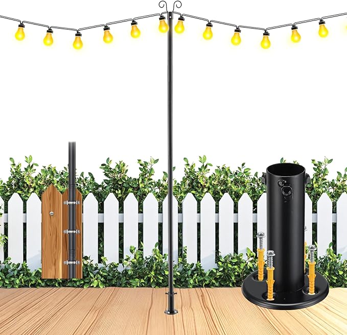 Heavy Duty Adjustable Light Pole for String Lights 1 Pack- 38mm Rust-Proof Metal Post with Deck & Fence Mount | Lumora