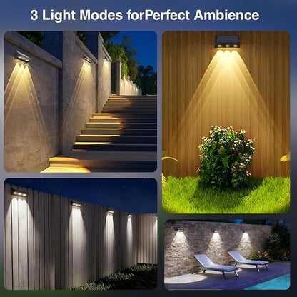 Onforu Solar Fence Lights,12 Pack Solar Lights Outdoor,3 Modes(Warm/Neutral/Cool White) for Outside,Dusk to Dawn Outdoor Light,IP65 Waterproof Deck Lighting for Patio,Step,Backyard,Railing,Wall