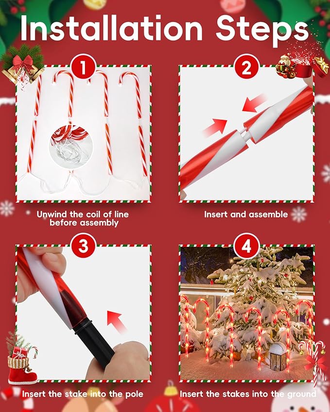 COOLWUFAN 24 Pack 22" Solar Candy Cane Lights Outdoor, 216 Bright LEDs Christmas Pathway Decorations with 4 Brightness Levels, Solar Powered & Waterproof, for Yard Walkway Holiday