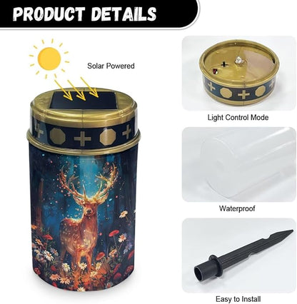 Deer Solar Lights for Outside Floral Grave Lights for Cemetery Solar Landscape Lighting Grave Decorations for Cemetery Mom
