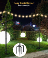 10Ft String Light Poles for Grass & Soil, Outdoor Light Stand with 5-Prong Fork Base, Heavy-Duty Metal Poles for | Lumora