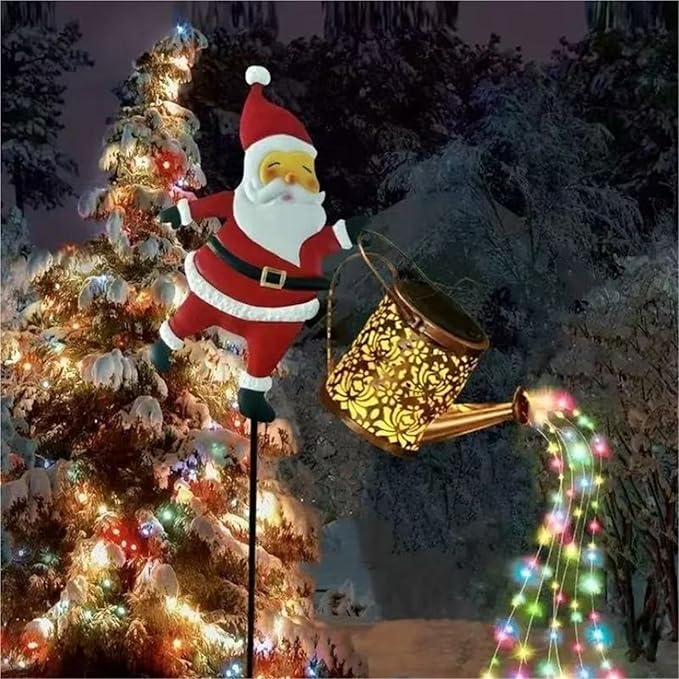 Christmas Solar Santa Watering Can Lights - Outdoor Garden Decor, Waterproof LED Pathway Patio Lights for Holiday Ambiance (1Colorful)