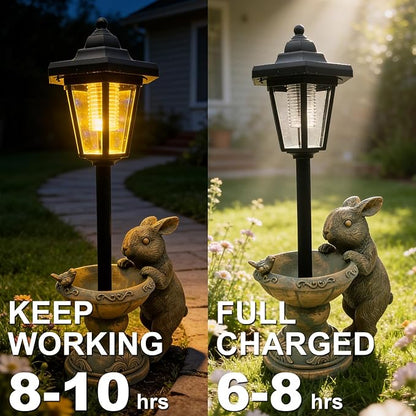 Solar Rabbit Garden Statue for Outdoor Decor with Lantern - Lawn Decoration 15.8“ Tall Bunny Figurine Lights for Patio, Yard, Porch Ornament - Valentine's Day Gifts for Mom, Grandma, Women