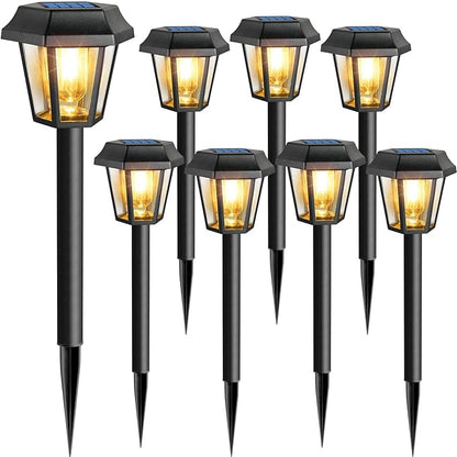 Solar Lights Outdoor 8 Pack Pathway Lights Waterproof with 3000K Vintage Tungsten Filament Light Bulbs for Yard Garden Walkway Driveway Landscape Path