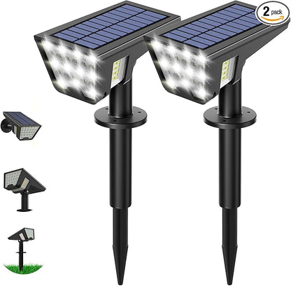 Solar Spot Lights Outdoor, 53 LEDs IP65 Waterproof Solar Lights Outdoor, 2-in-1 Solar Landscape Spotlight Wall Light with Auto On/Off & 3 Modes for Yard Garden Decor 2 Pack (Cool White)