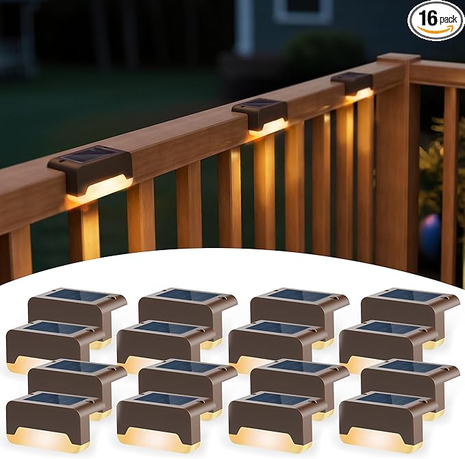 SOLPEX Solar Deck Lights, Solar Step Lights for Outside Waterproof Led Stair Light for Outdoor Fence, Balcony, Patio, Railing, Front Porch, Yard and Pathway(16pack Warm White)