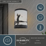 VAXCEL Links 1-Light 8 in. Wide Black Indoor-Outdoor Flush Mount Wall Sconce with Metal Golfer Cutout and Frosted | Lumora