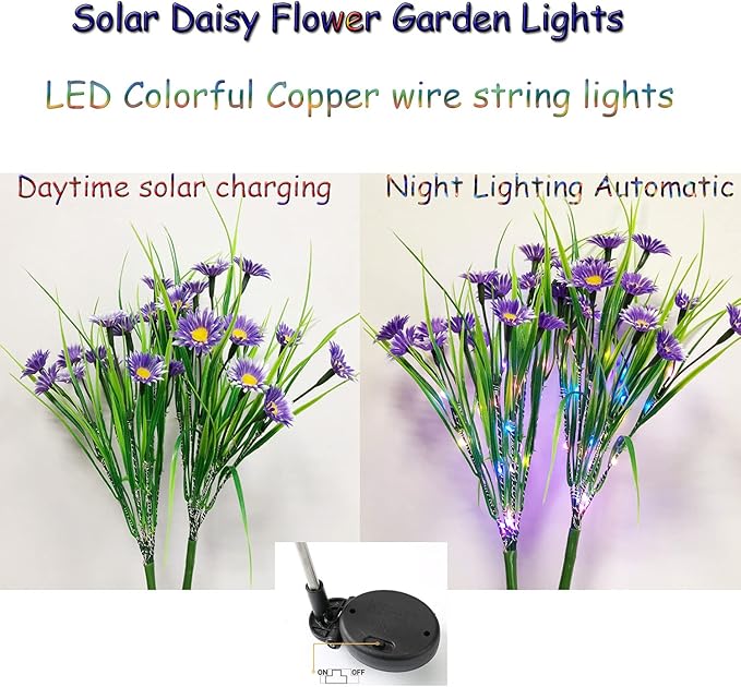 Solar Lawn Light Flower Light 2 Pack 28LED Daisy Solar Garden Light,Outdoor Decoration Stake Lights,Waterproof Solar Landscape Light Statue lamp Garden Stakes Decorative,Lawn (Purple)